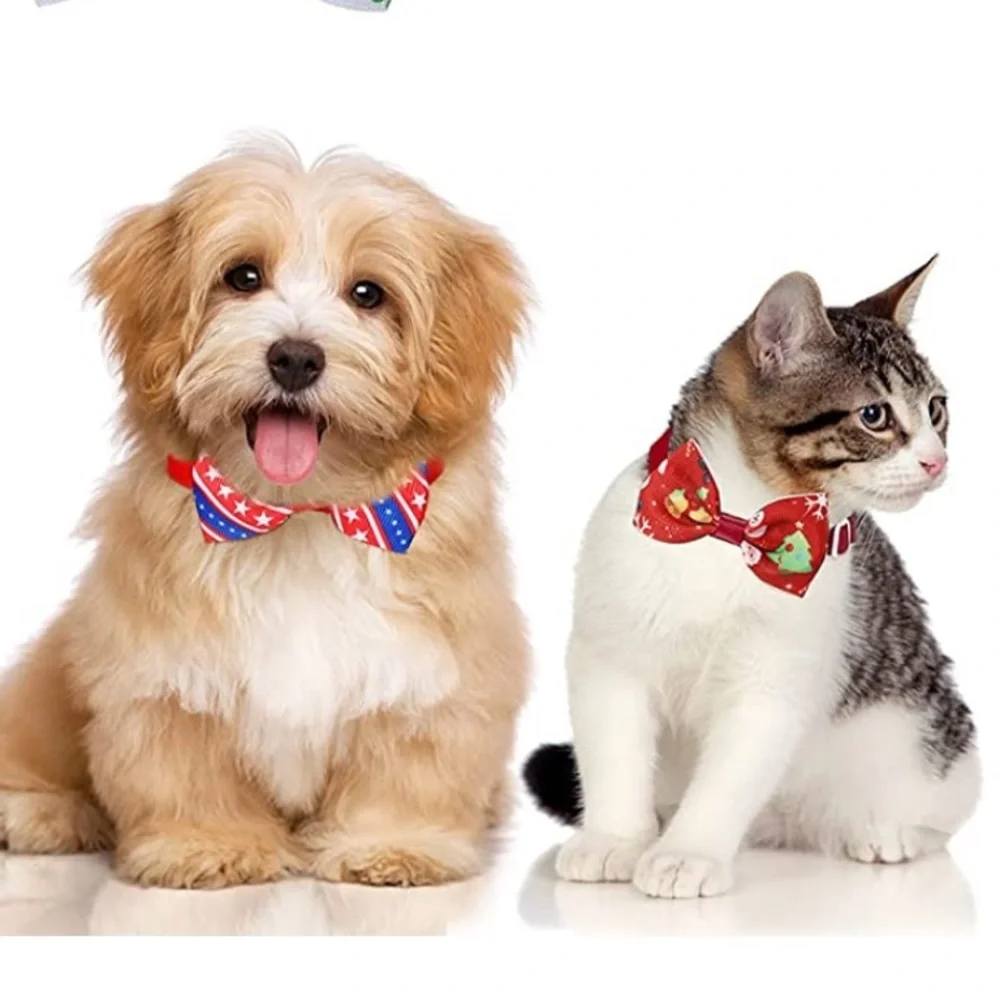 Bow Tie Collars 4 Holiday Pieces Dogs Cats Christmas Valentine St Patty July 4th - Picture 4 of 15